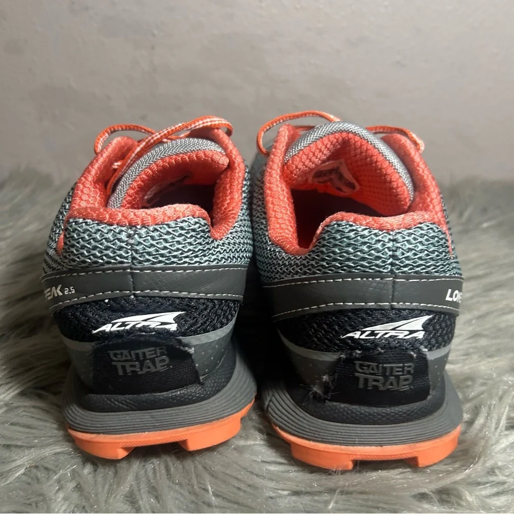 Altra Lone Peak 2.5 Running Black Gray Mesh Red Accents Trail Sneaker Size 7.5